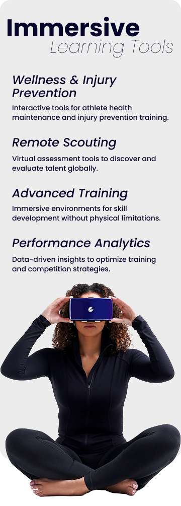 A woman wearing VR glasses sits in the lotus position